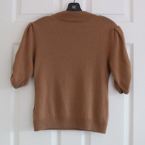 By Anthropologie Wool Cashmere Puff-Sleeve Mock-Neck Sweater in Honey Brown - Picture 9 of 14